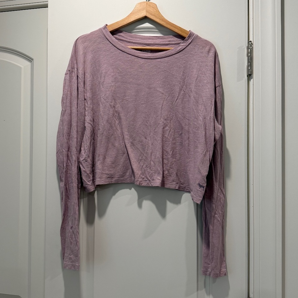 Womens PINK Cropped Long Sleeve T-Shirt